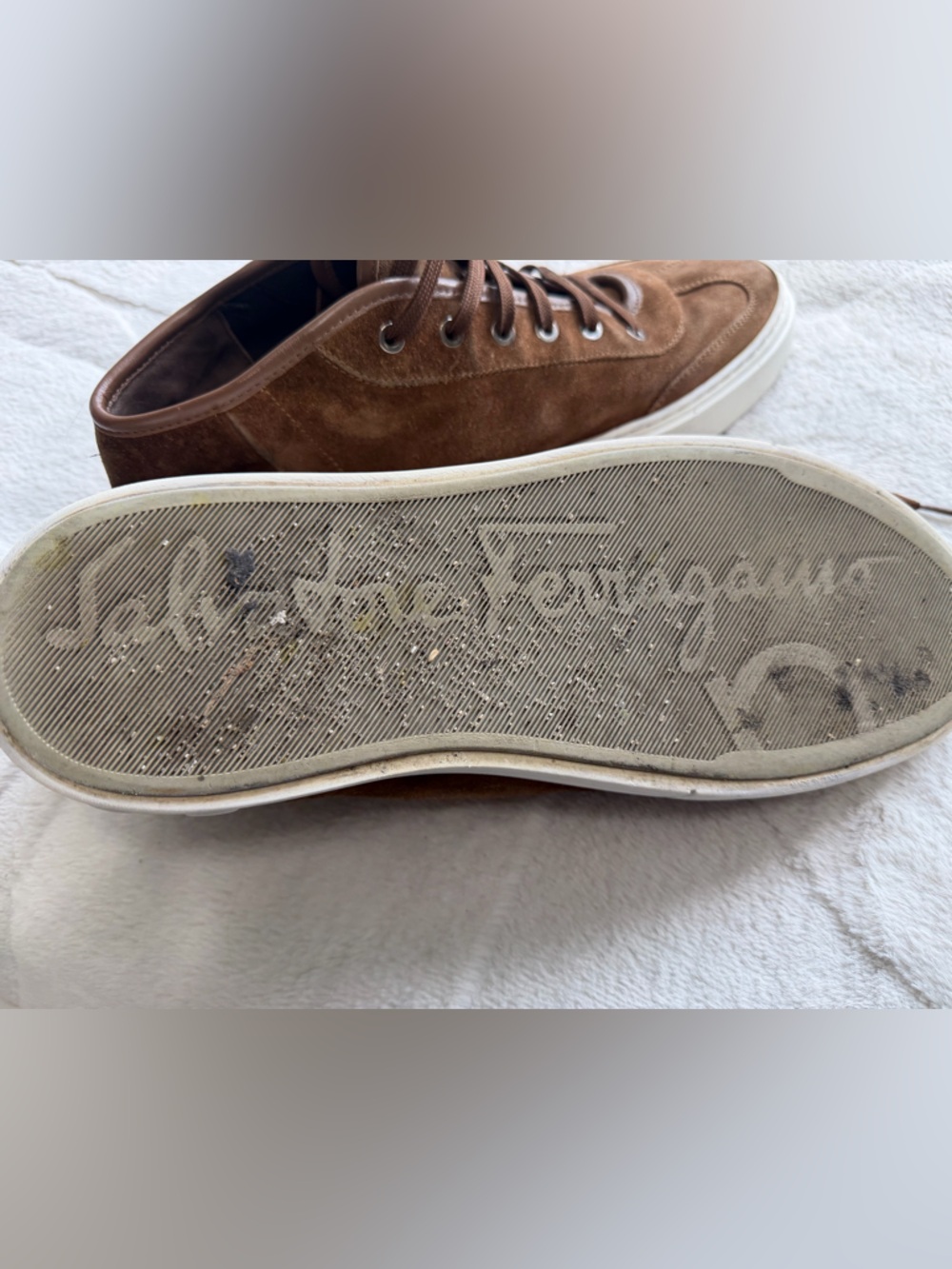 $850 Ferragamo Angel Gancini Parigi Logo Brown Suede Mid-Top Sneakers 10 11 - Picture 10 of 10